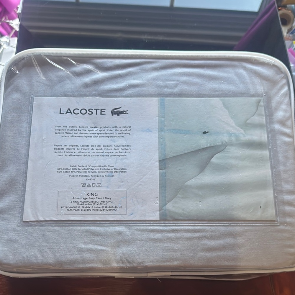 Lacoste Light Grey King Sheet Set.